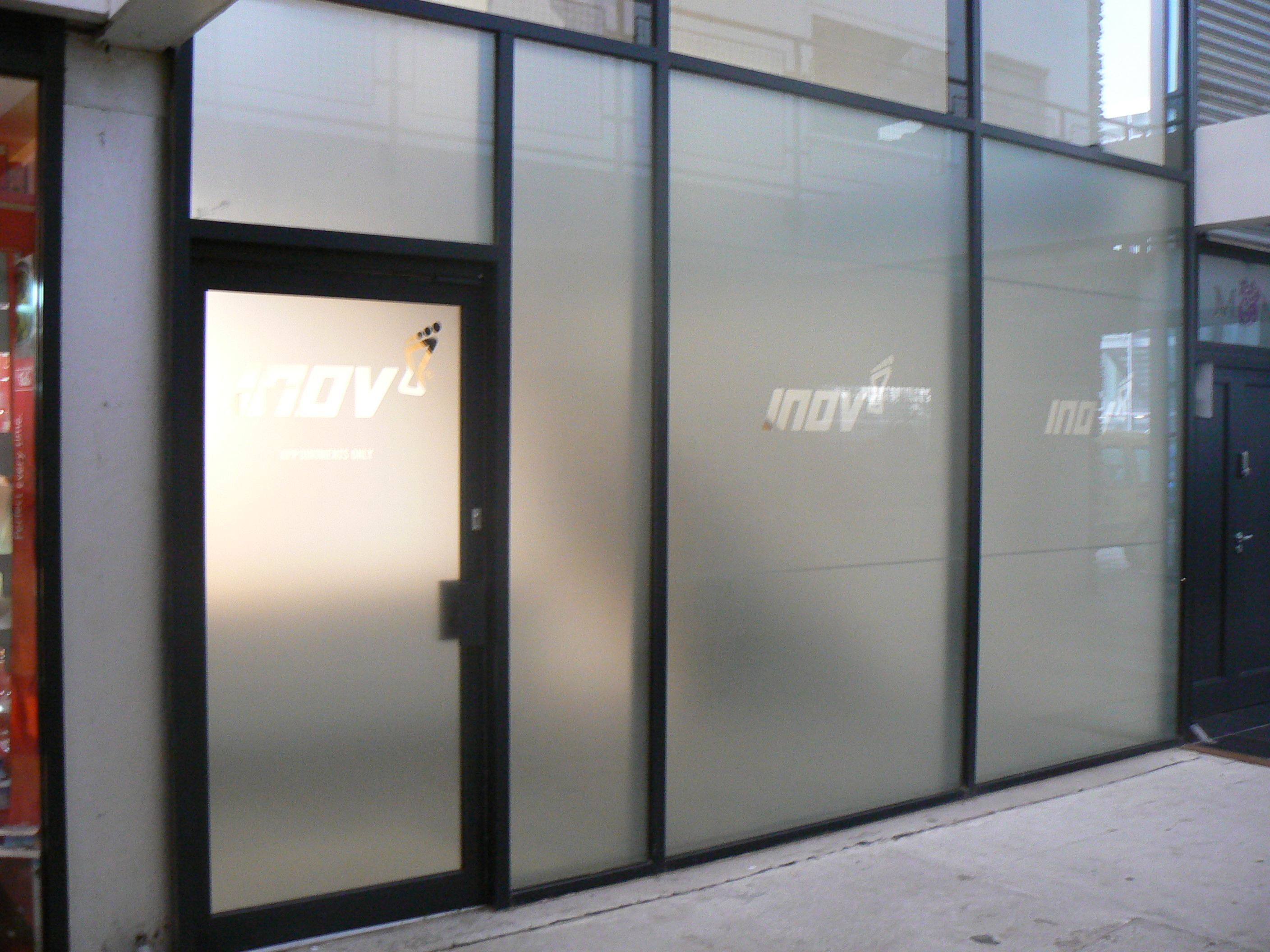Etched shop front windows